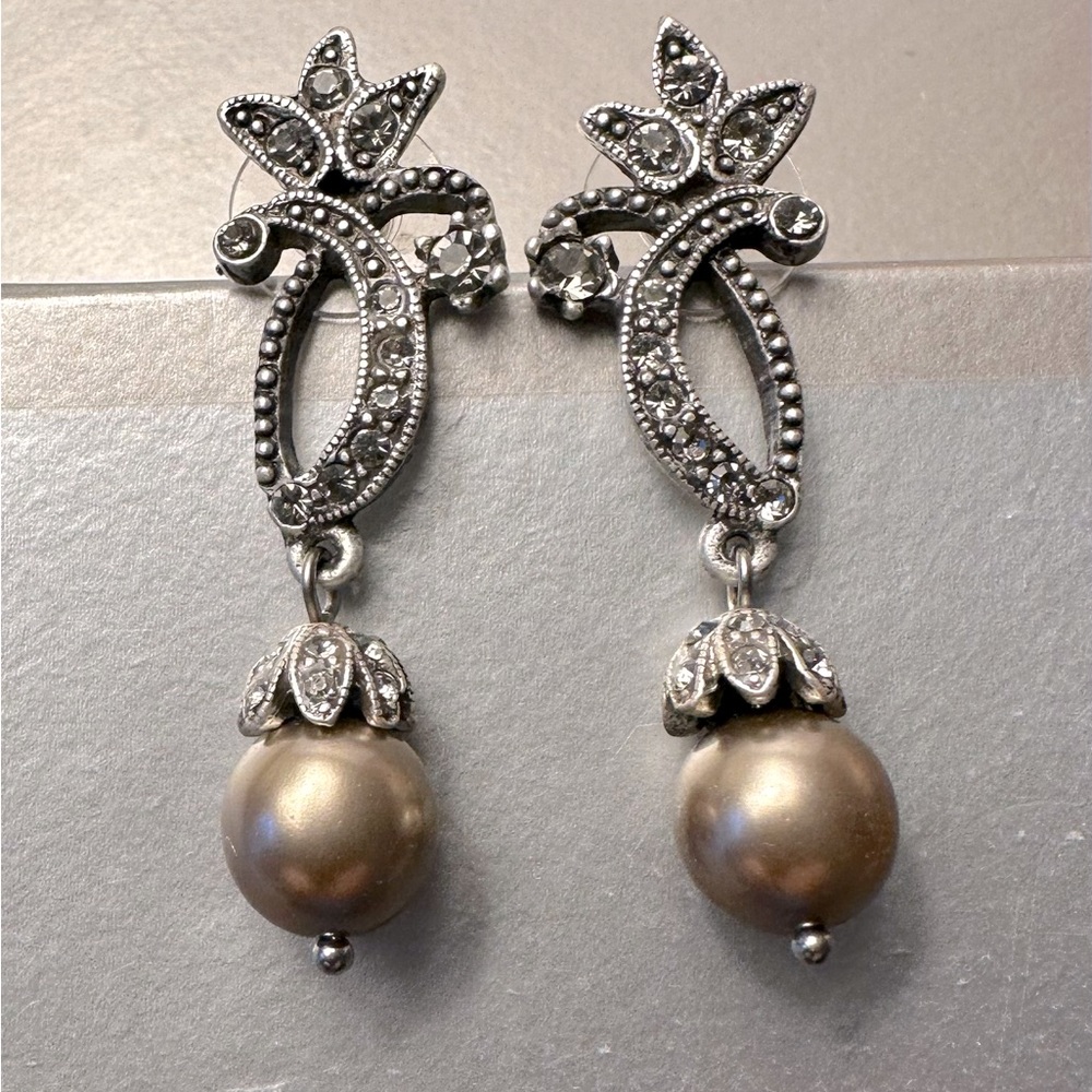 Marcasite and Tahitian Pearl Drop Earrings